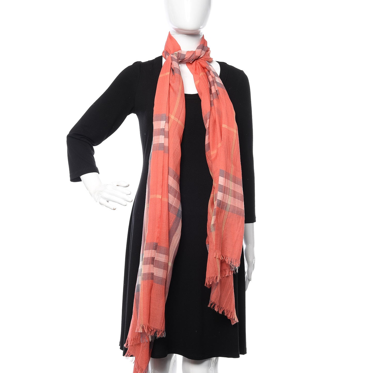 Linen Giant Check Scarf Coral