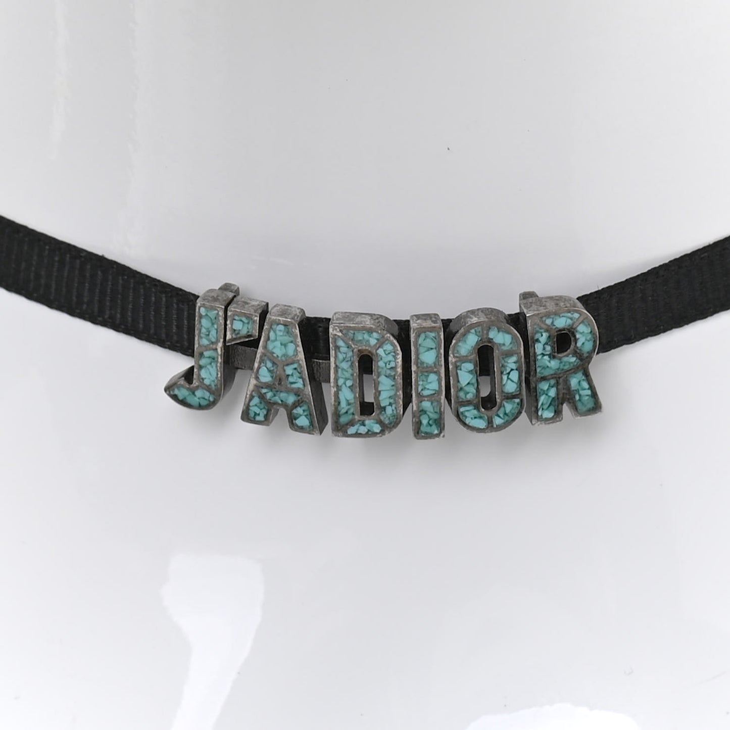 Grosgrain Ribbon Turquoise J'Adior Logo Choker Necklace Black