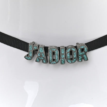 Christian Dior Grosgrain Ribbon Turquoise J'Adior Logo Choker Necklace Black 4 of 6