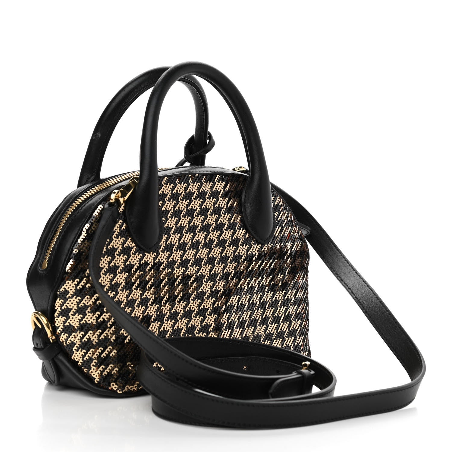 Salvatore Ferragamo Calfskin Sequin Small Fiamma Bag Black Gold 3 of 13