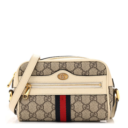 Gucci GG Supreme Monogram Textured Calfskin Web Mini Ophidia Shoulder Bag Beige Ebony Mystic White 1 of 17
