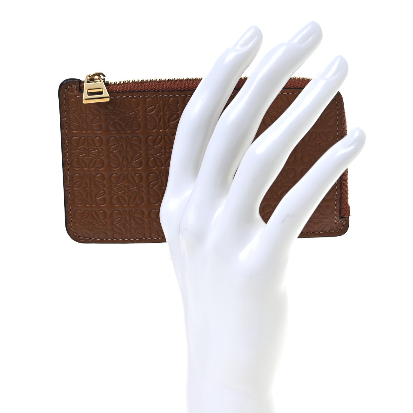 Calfskin Embossed Repeat Coin Card Holder Tan