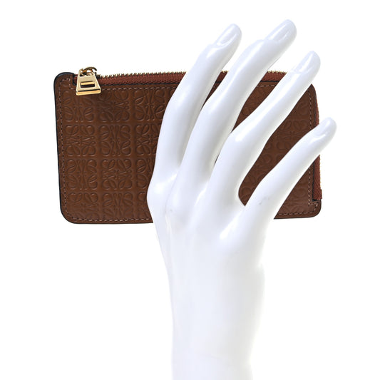 Calfskin Embossed Repeat Coin Card Holder Tan