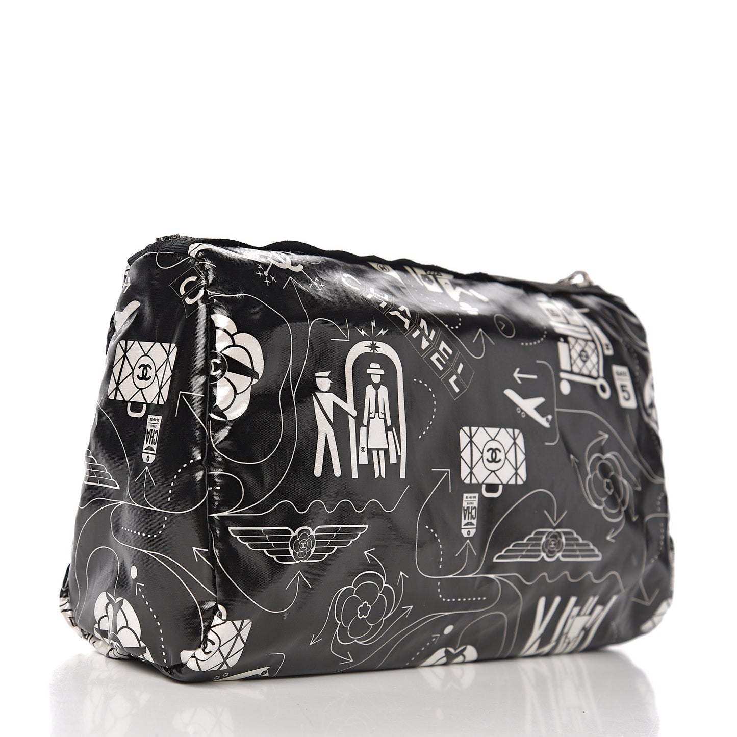 Coated Canvas Airline Cosmetic Pouch Black White