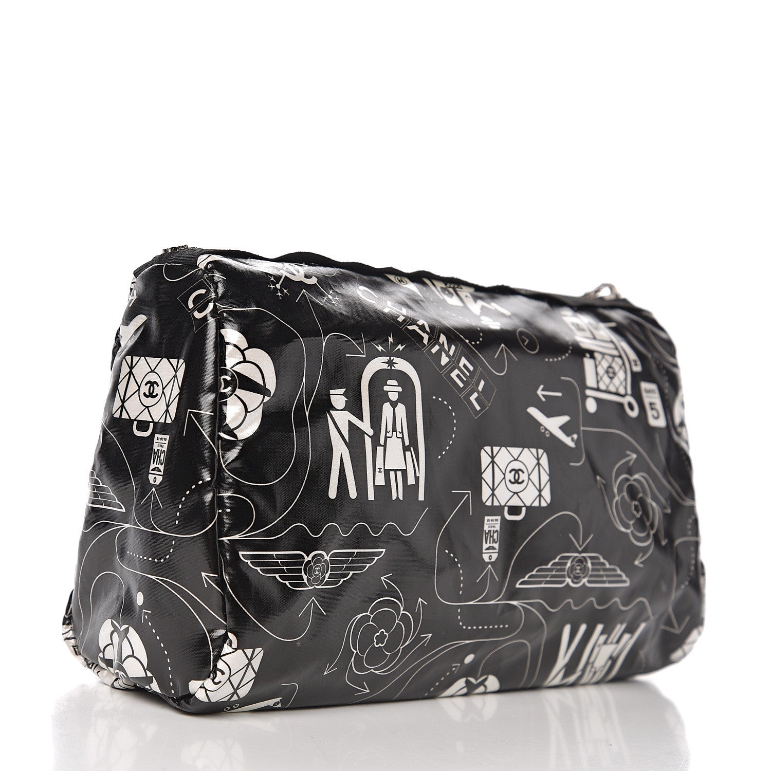 Chanel Coated Canvas Airline Cosmetic Pouch Black White 2 of 7