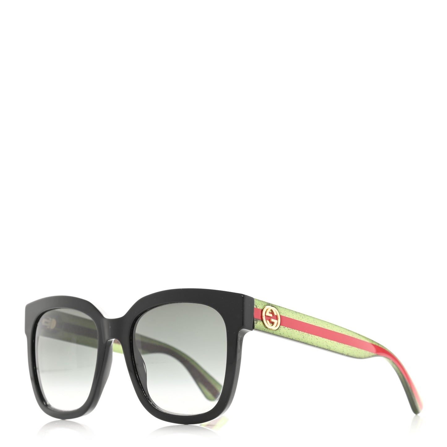Acetate Square Frame Web Glitter Sunglasses GG0034S Black Green