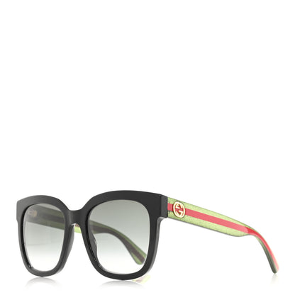 Gucci Acetate Square Frame Web Glitter Sunglasses GG0034S Black Green 1 of 8