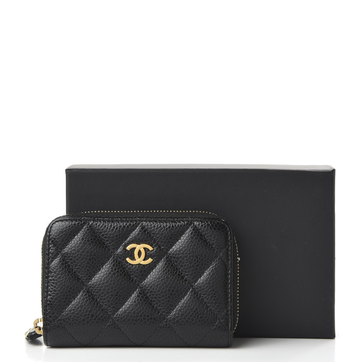 Caviar Quilted Zip Coin Purse Black