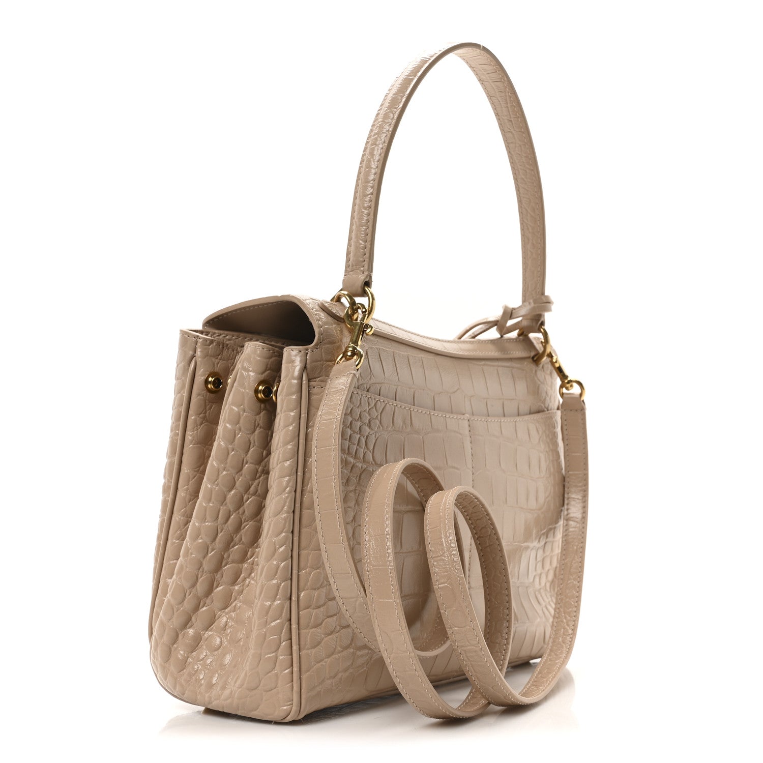 Balenciaga Shiny Calfskin Crocodile Embossed Small Rodeo Top Handle Handbag Nude 3 of 9