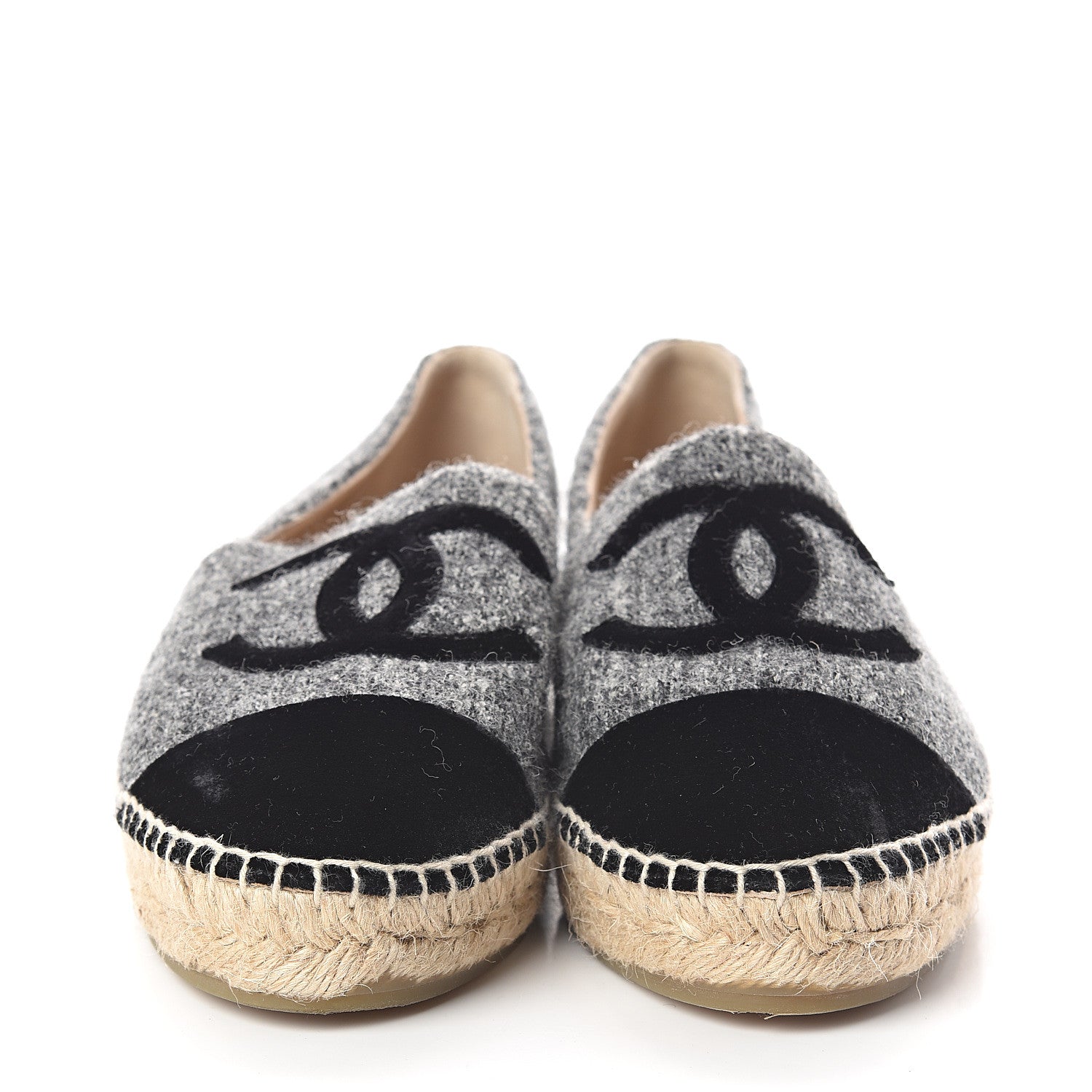 Chanel Tweed Velvet CC Espadrilles 40 Grey Black 2 of 7
