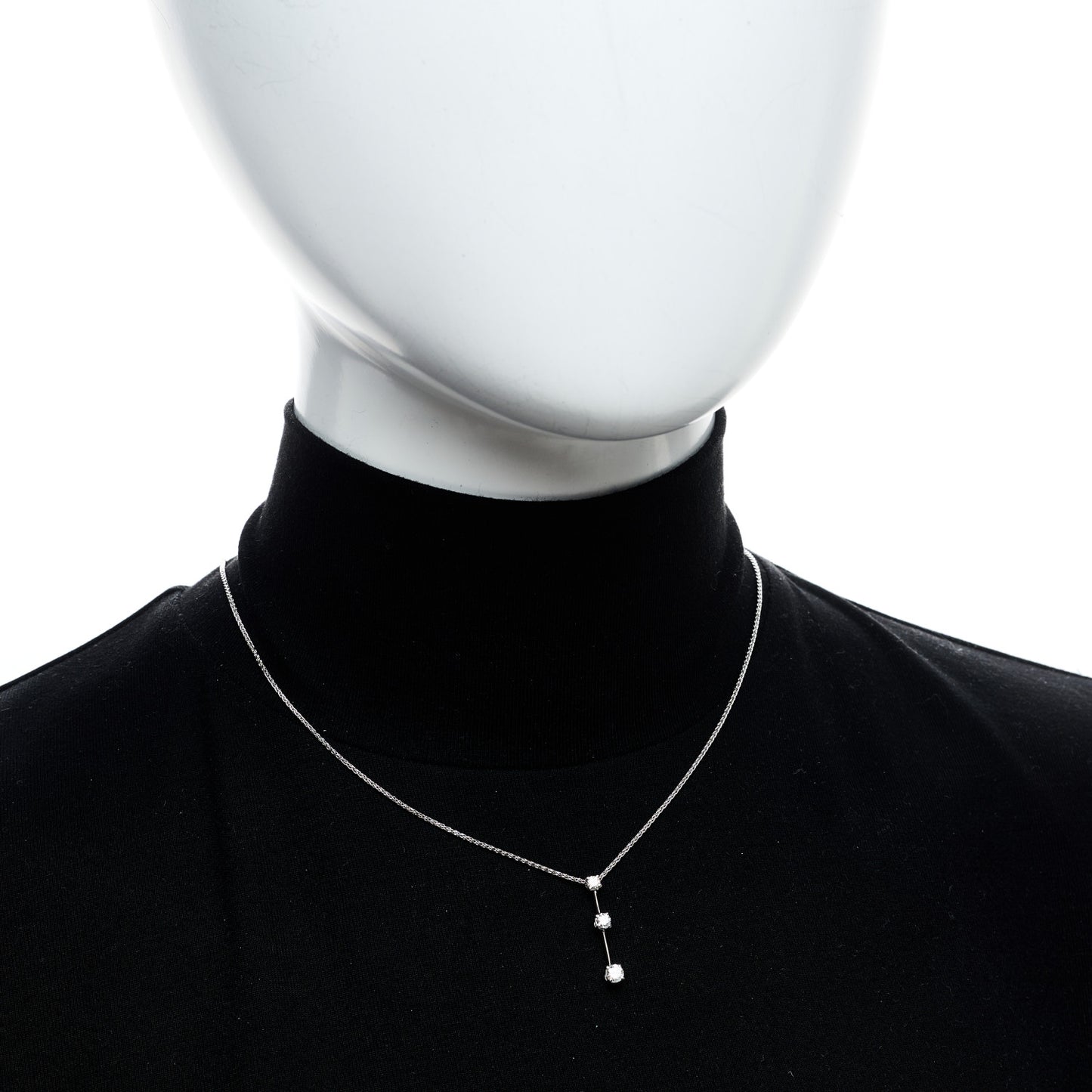 18K White Gold Three Diamond Drop Pendant Necklace