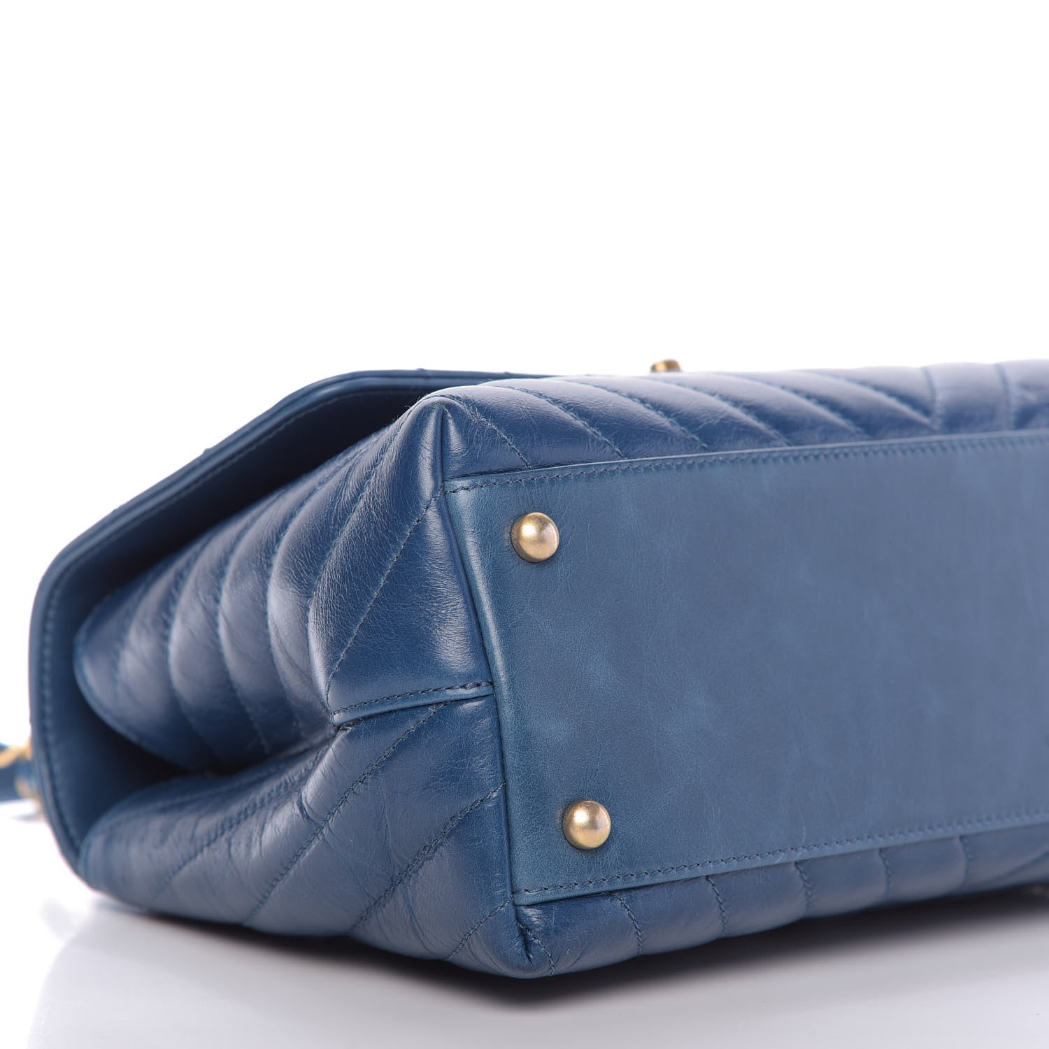 Chanel Calfskin Chevron Quilted Small Coco Handle Flap Blue 7 of 10
