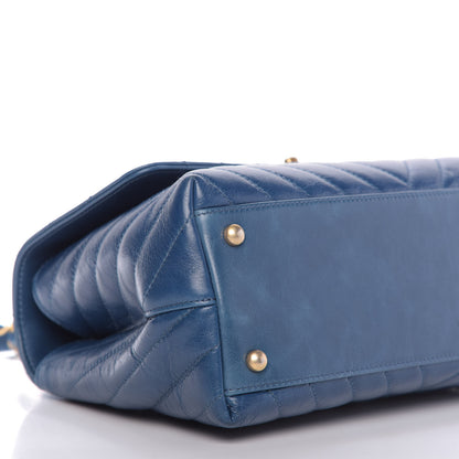 Chanel Calfskin Chevron Quilted Small Coco Handle Flap Blue 7 of 10