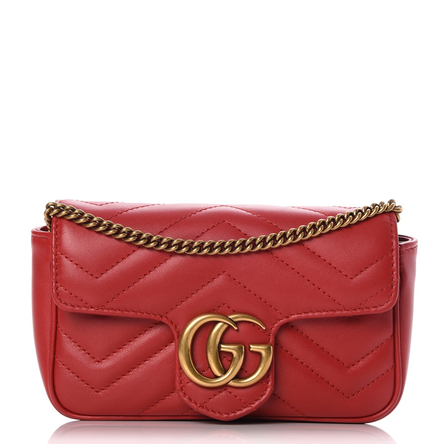 Gucci Calfskin Matelasse Super Mini GG Marmont Shoulder Bag Hibiscus Red 1 of 9