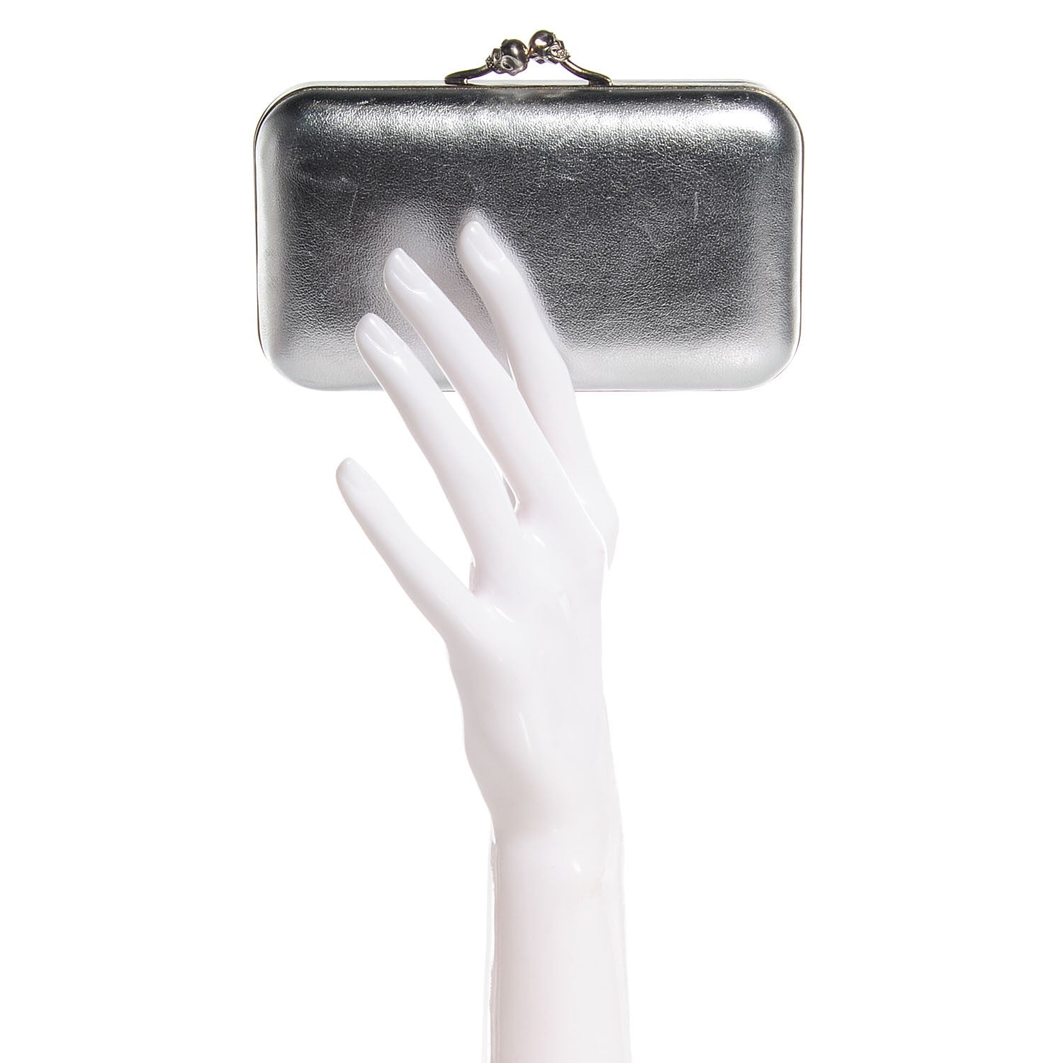 Alexander McQueen Leather Twin Skull Box Clutch Silver 2 of 7