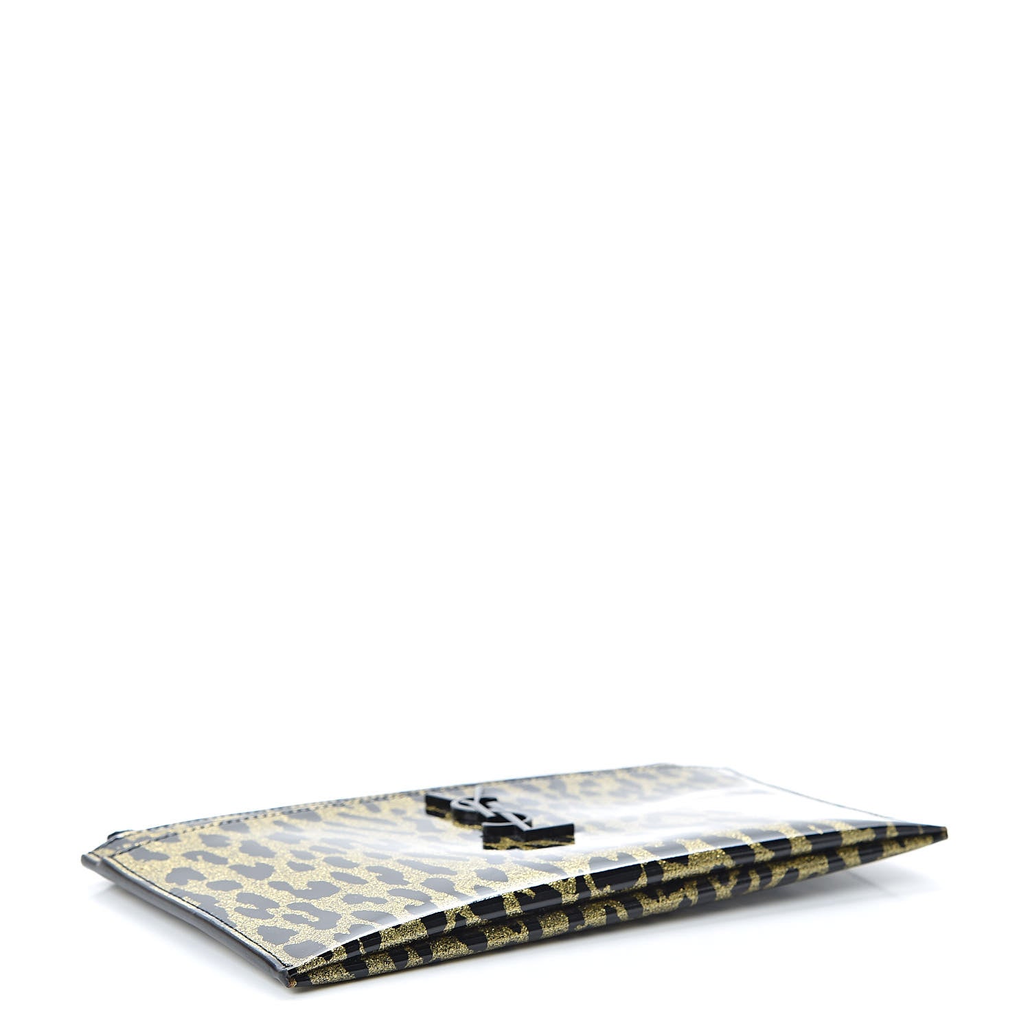 Saint Laurent Patent Glitter Leopard Monogram Zip Pouch Gold Black 4 of 7