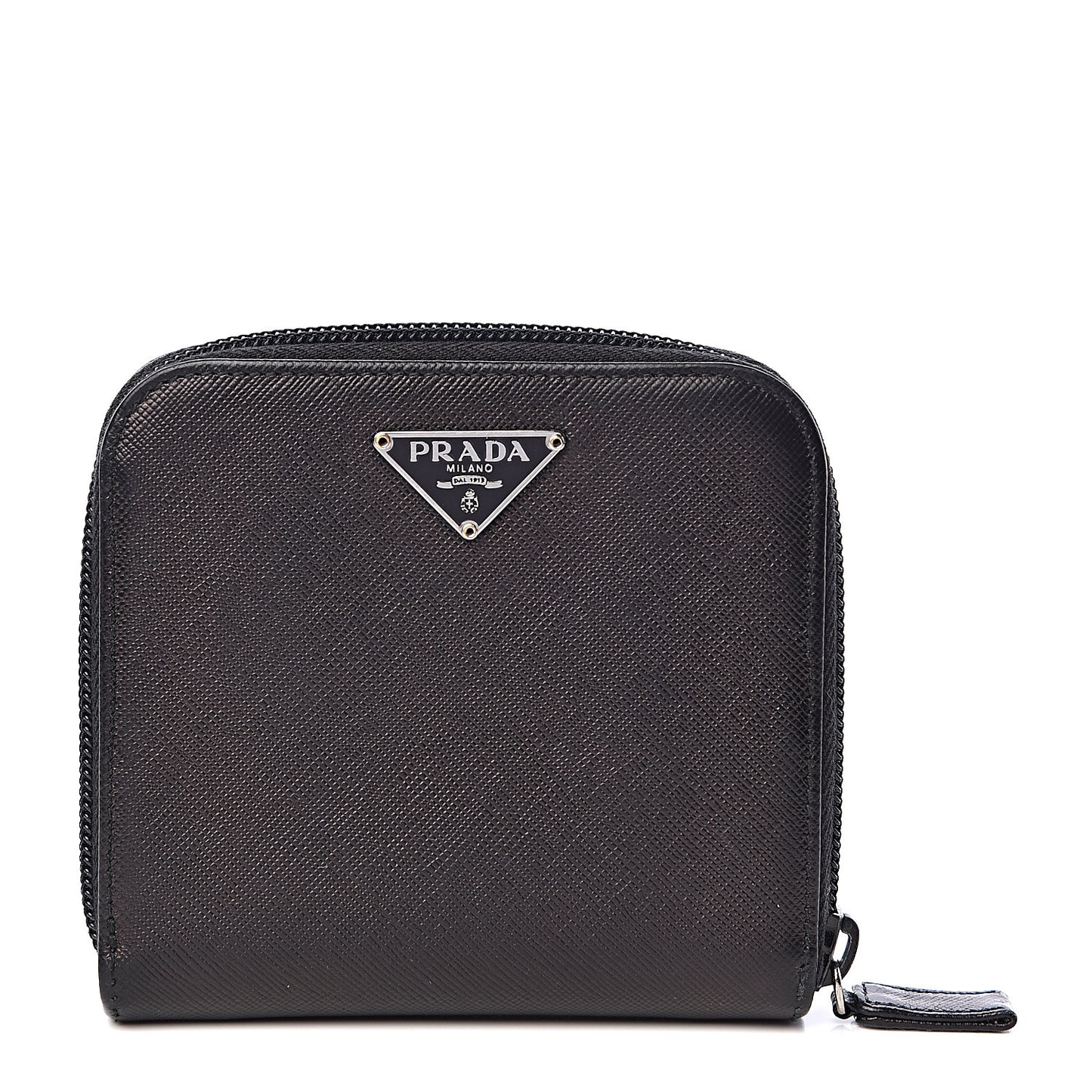 Saffiano Metal Compact Zip Around Wallet Black