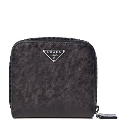 Prada Saffiano Metal Compact Zip Around Wallet Black 1 of 11