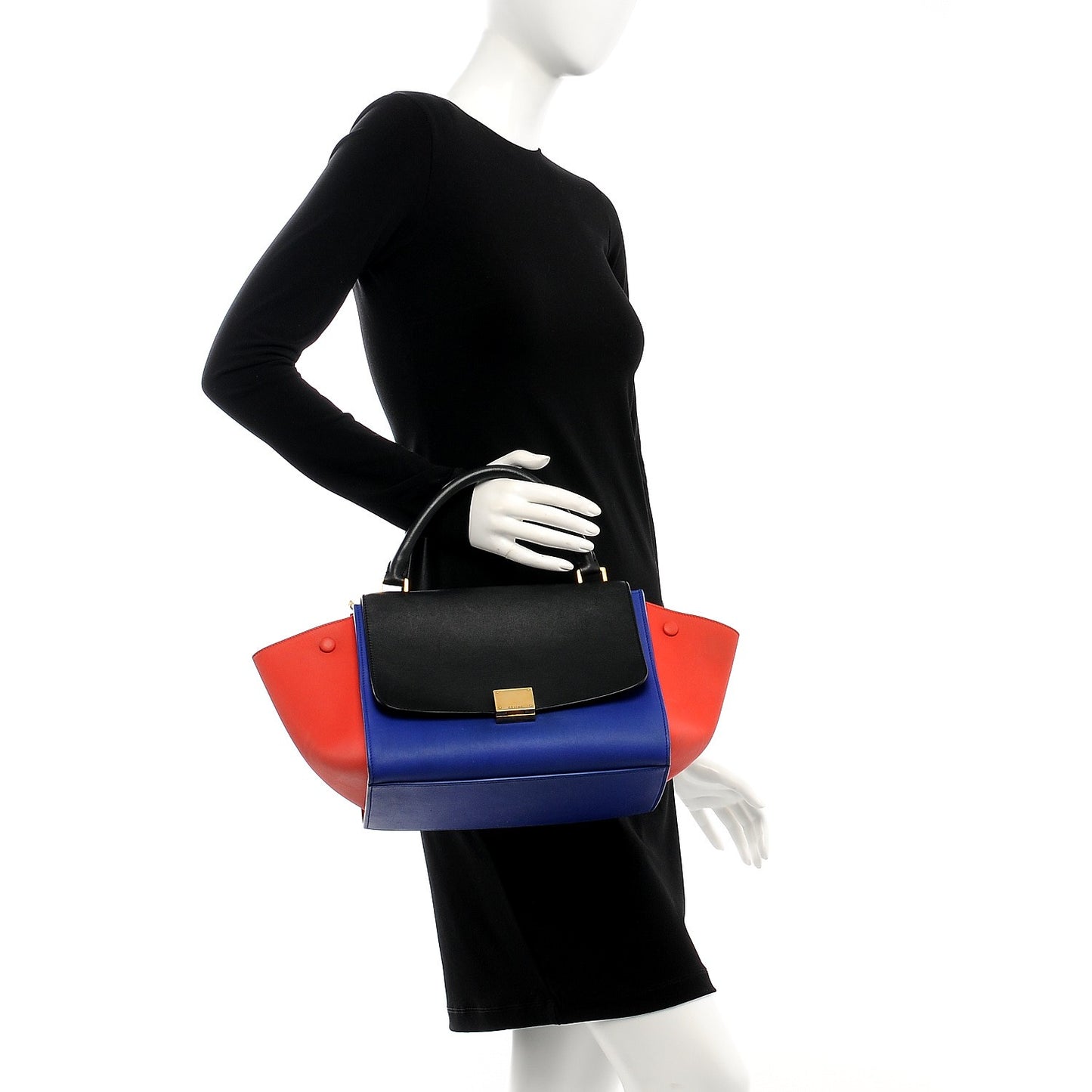 Smooth Calfskin Small Tri-Color Trapeze Black