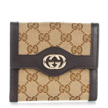 Gucci Monogram Margaux Calfskin Sukey French Flap Wallet Beige Ebony Cocoa 1 of 7