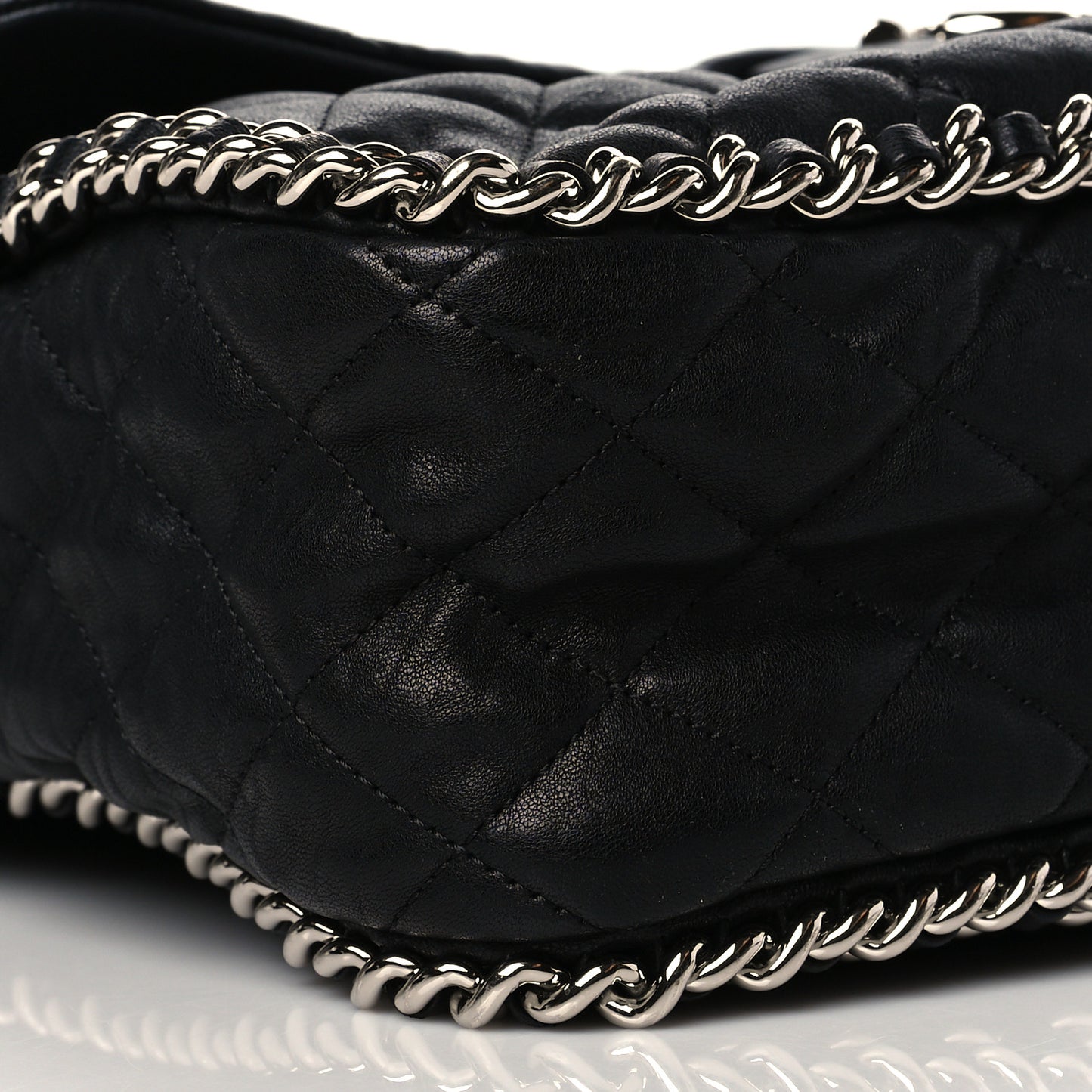 Washed Lambskin Quilted Maxi Chain Around Flap Black