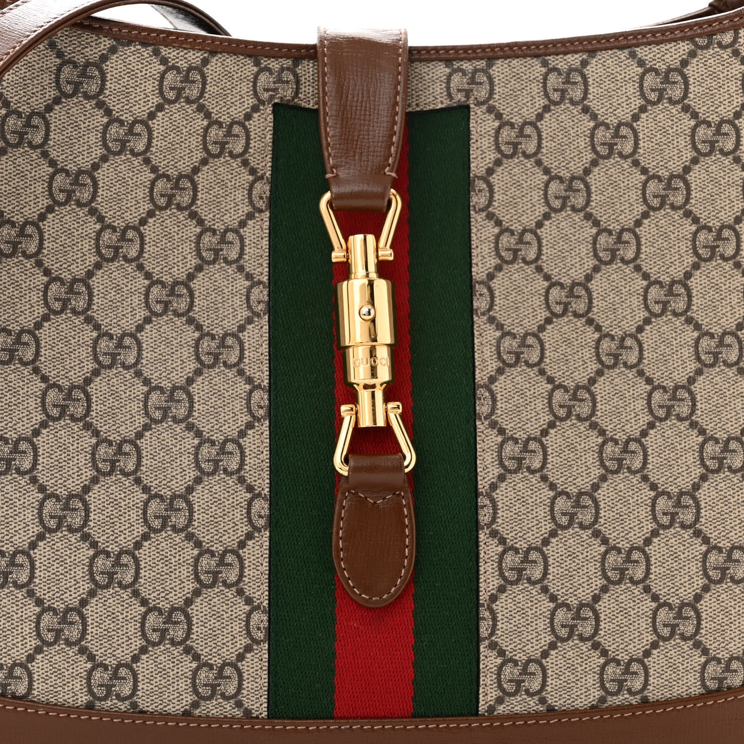 Gucci GG Supreme Monogram Azalea Calfskin Web Medium Jackie 1961 Hobo Beige Ebony Brown Sugar 8 of 11
