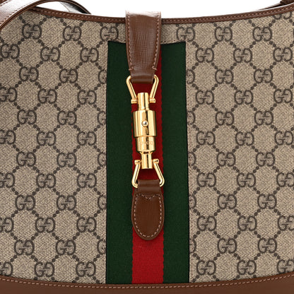 Gucci GG Supreme Monogram Azalea Calfskin Web Medium Jackie 1961 Hobo Beige Ebony Brown Sugar 8 of 11