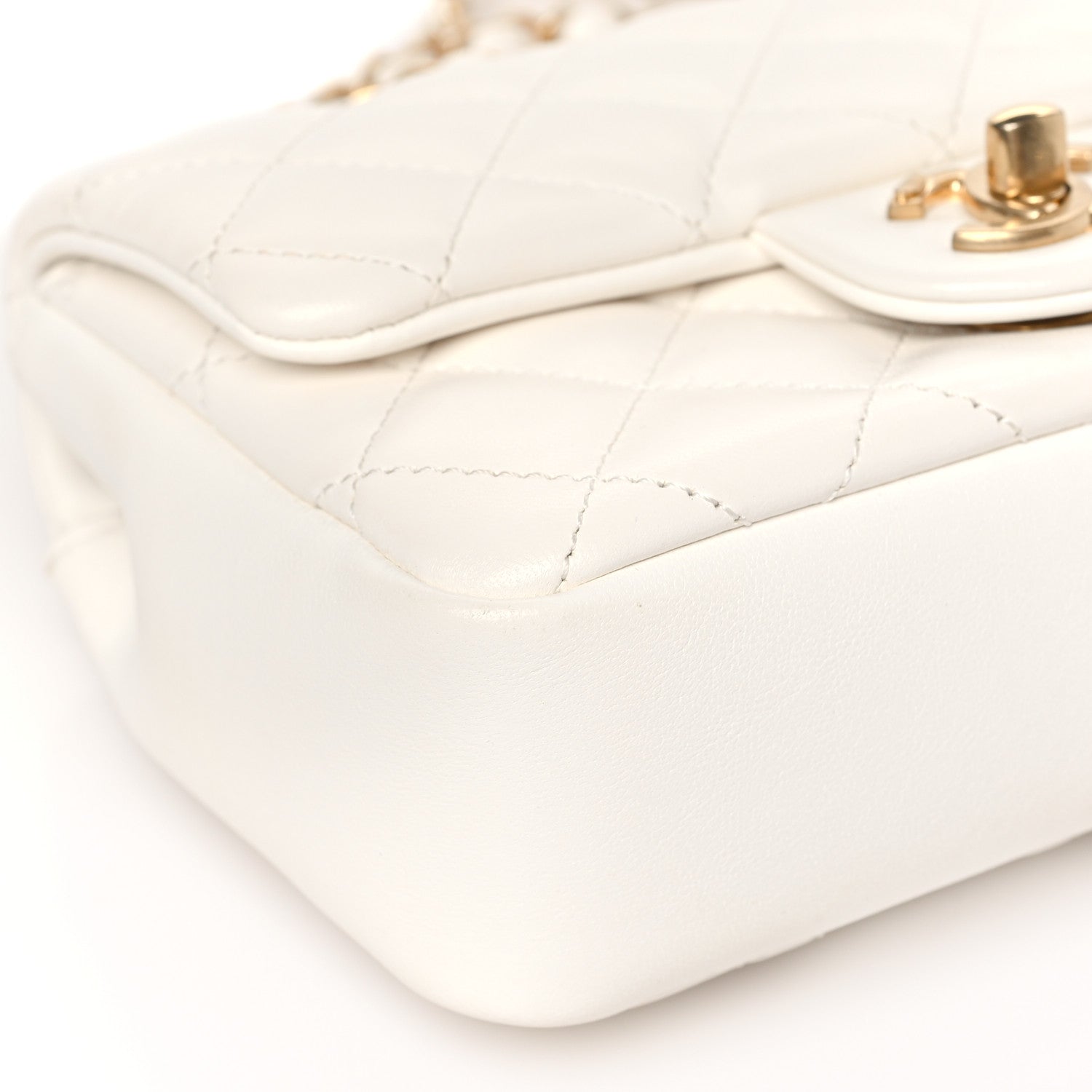 Chanel Shiny Lambskin Quilted Pearl Twist Mini Square Flap White