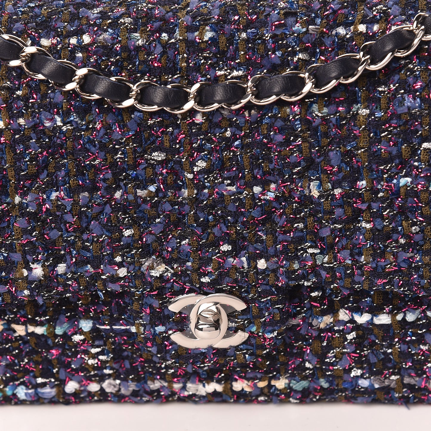 Tweed Quilted Medium Double Flap Multicolor