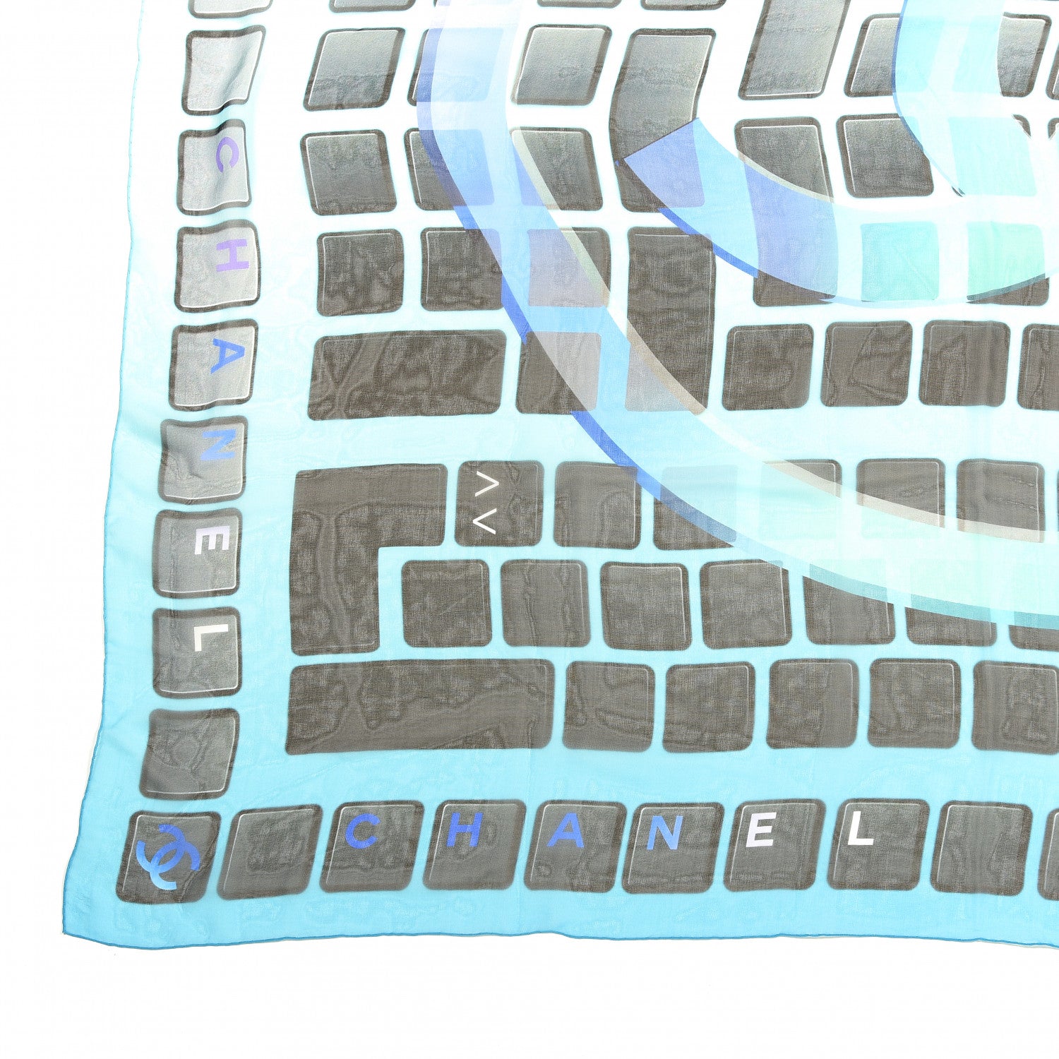 Chanel Silk CC Keyboard Square Scarf Blue 2 of 2
