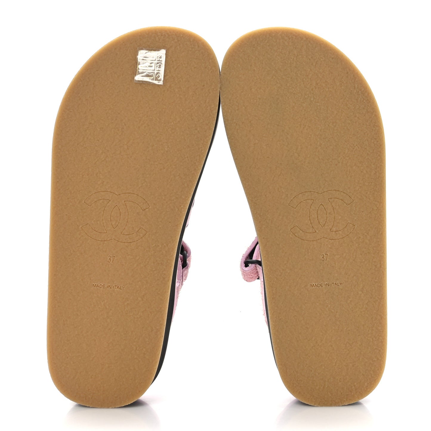 Suede Calfskin Velcro Flat Sandals 37 Light Pink