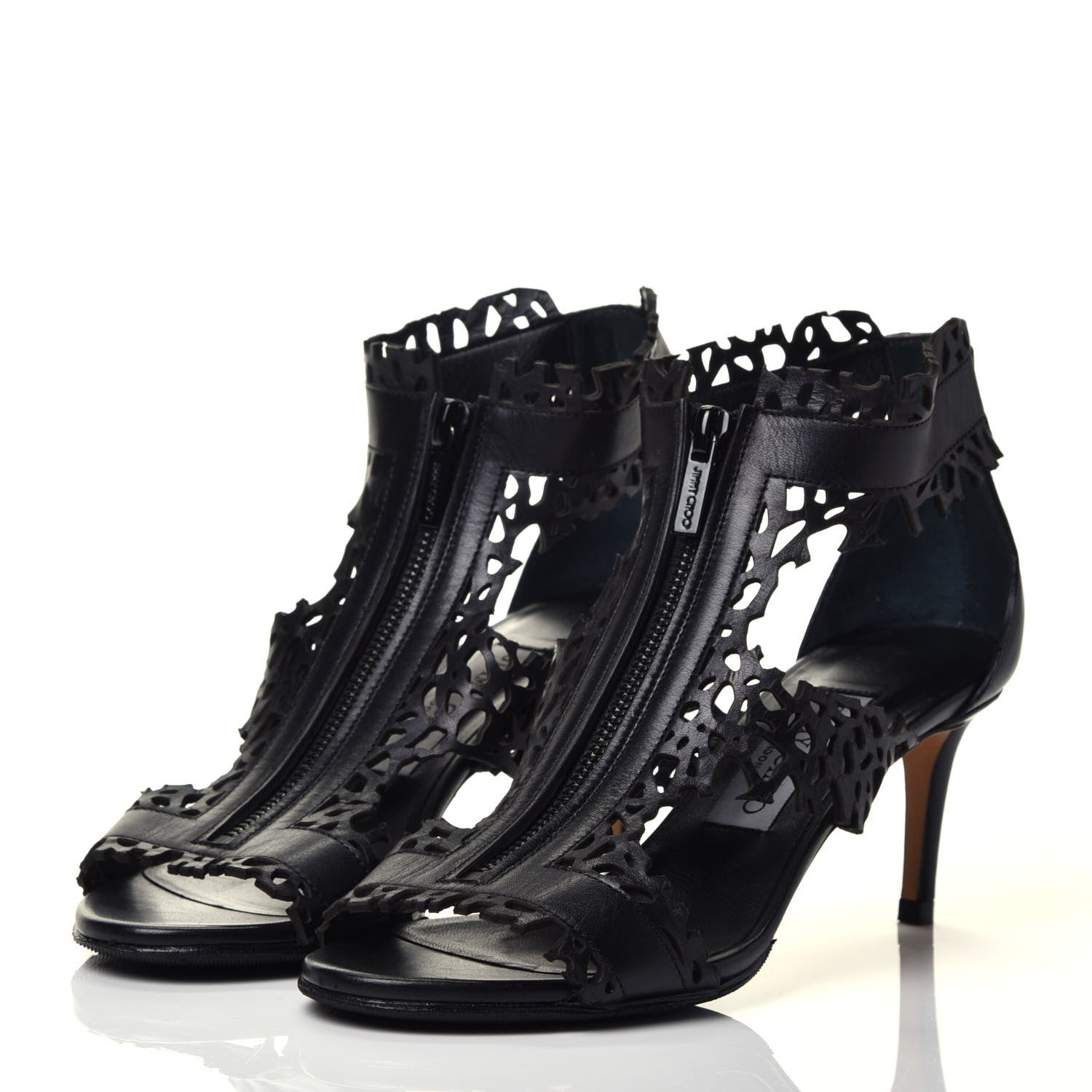 Jimmy Choo Calfskin Laser Cut Cage Booties 36 Black 3 of 8