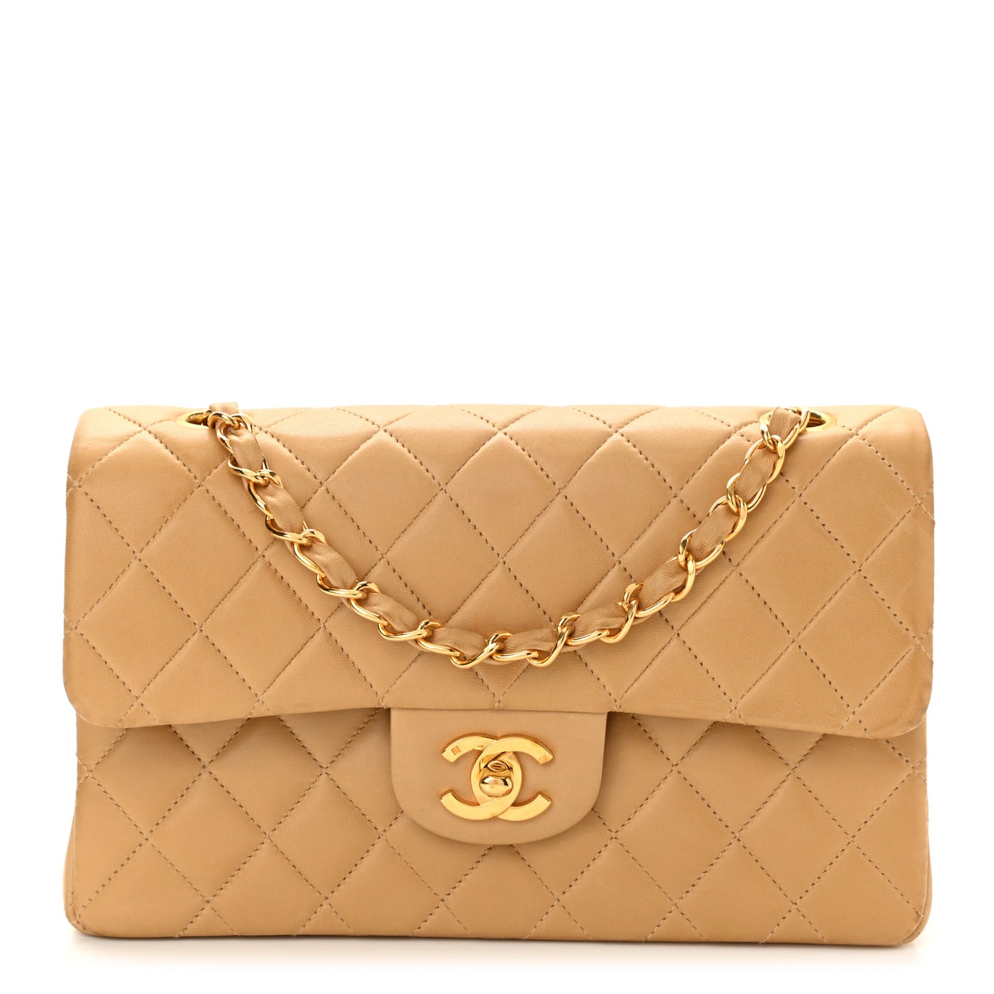 Lambskin Quilted Small Double Flap Beige