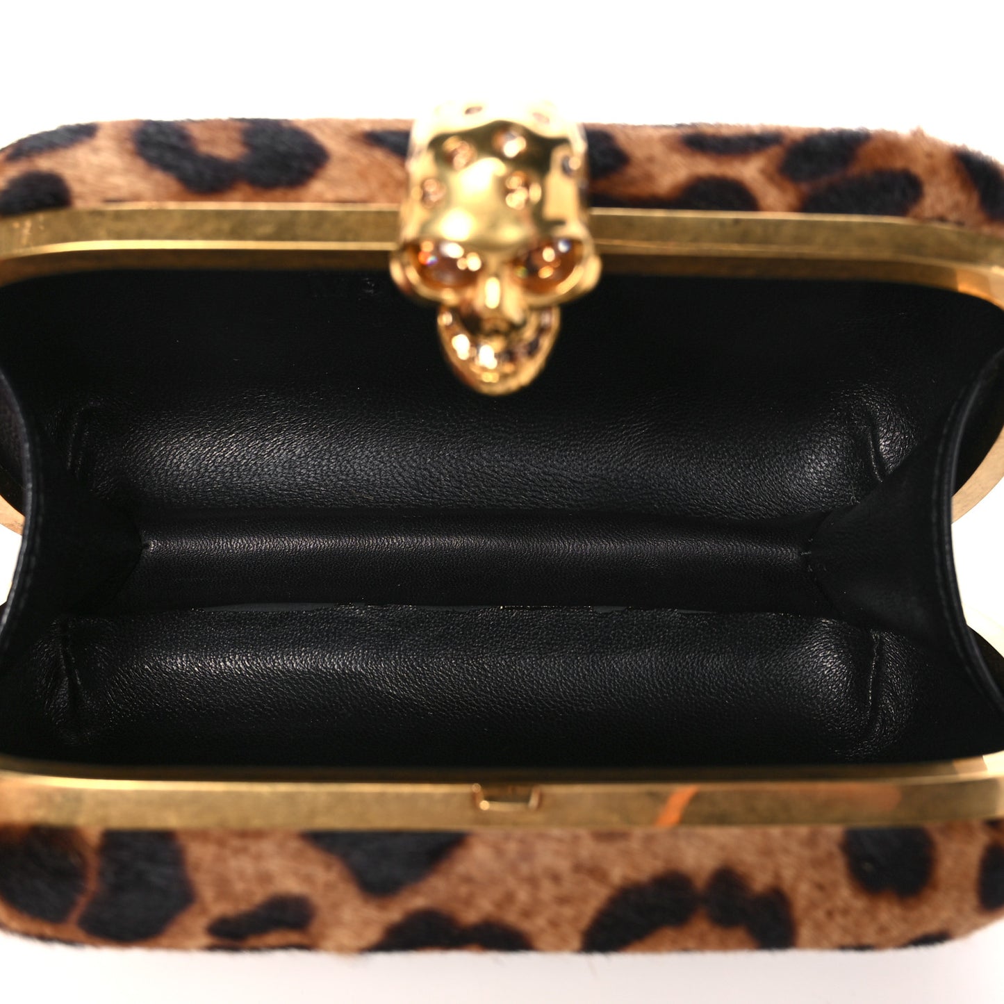 Leopard Print Calf Hair Skull Box Clutch