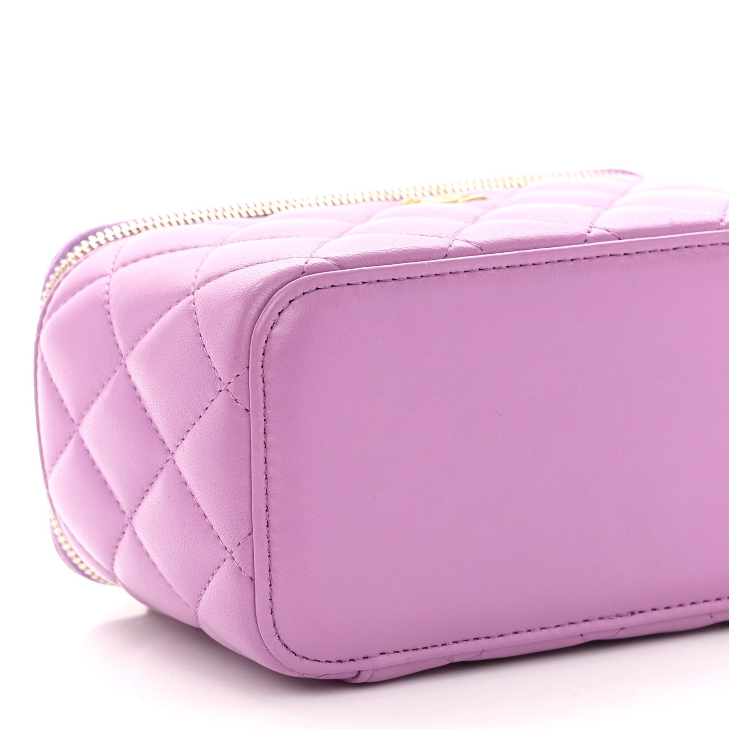Lambskin Quilted Pearl Crush Small Vanity Case With Chain Purple