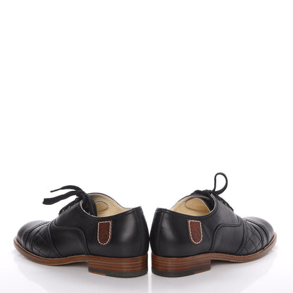 Chanel Calfskin Quilted CC Lace Up Oxfords 36 Black 6 of 18