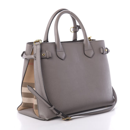 Burberry Derby Calfskin House Check Medium Banner Tote Thistle Grey 4 of 10