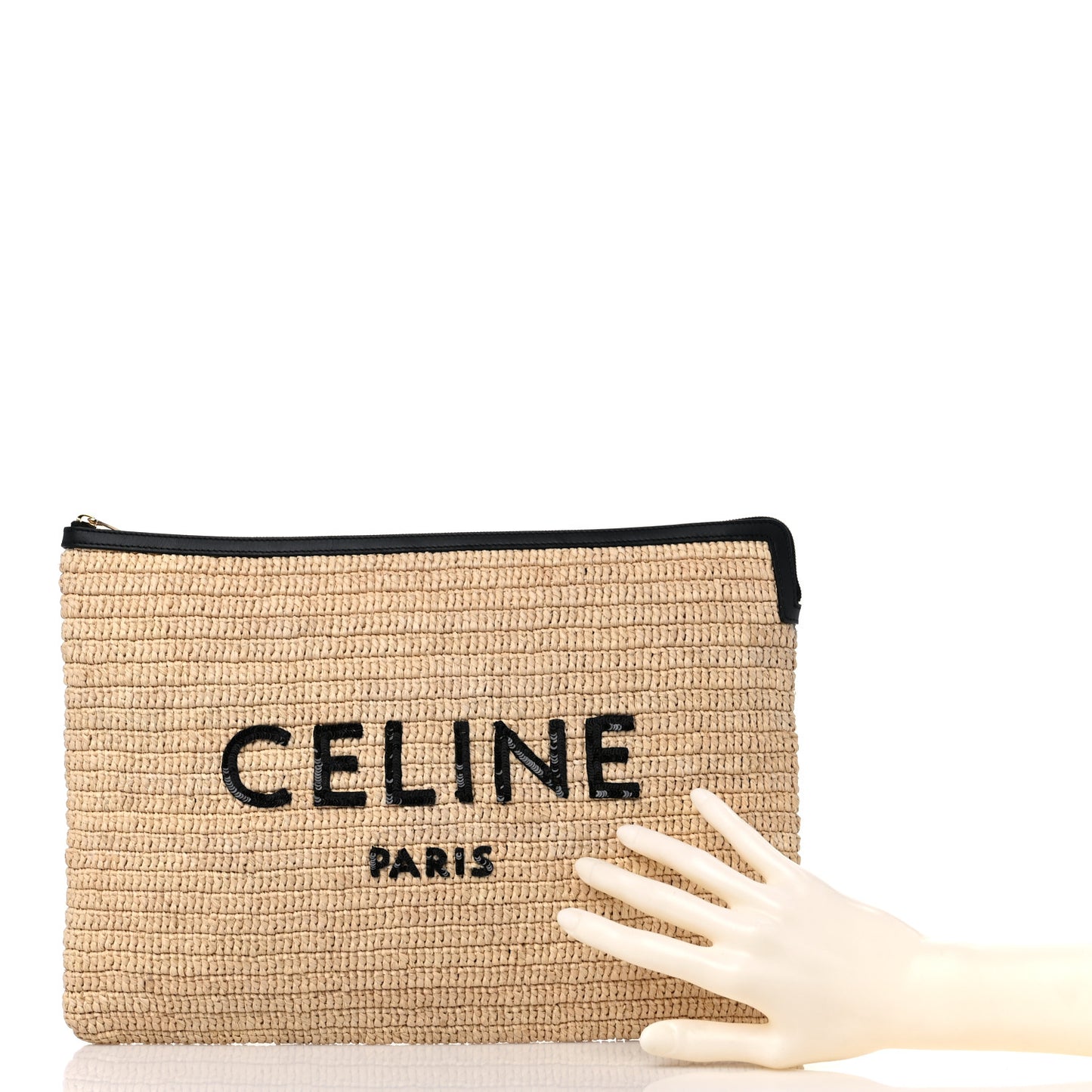 Raffia Sequin Large Pouch Black