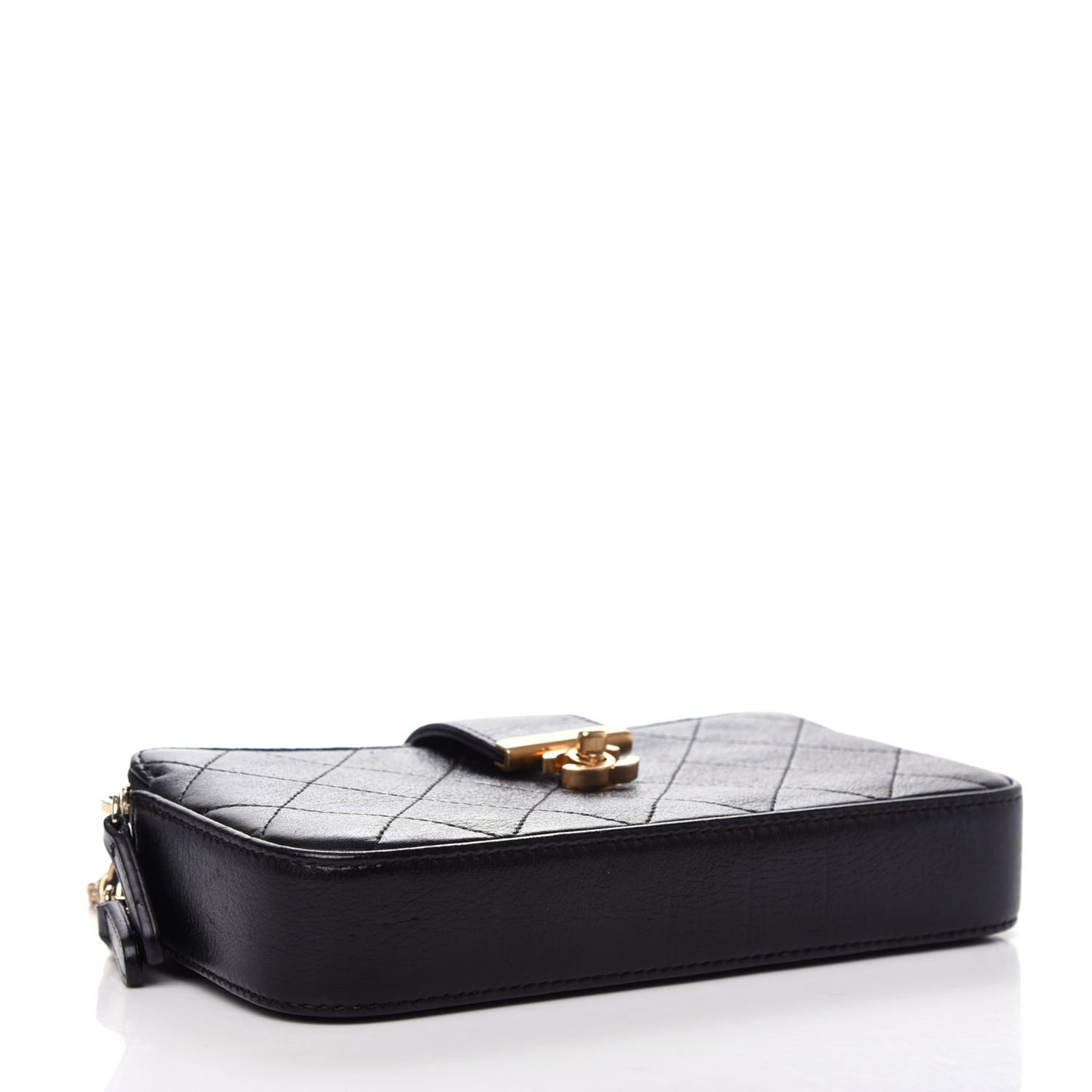 Goatskin Quilted CC Clutch With Chain Black