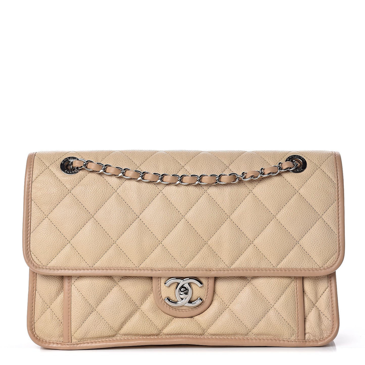 Caviar Quilted Large French Riviera Flap Beige
