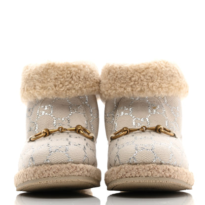 Gucci Canvas Wool Lame GG Monogram Womens Fria Horsebit Ankle Boots 36 Gardenia Silver Butterscotch 2 of 10