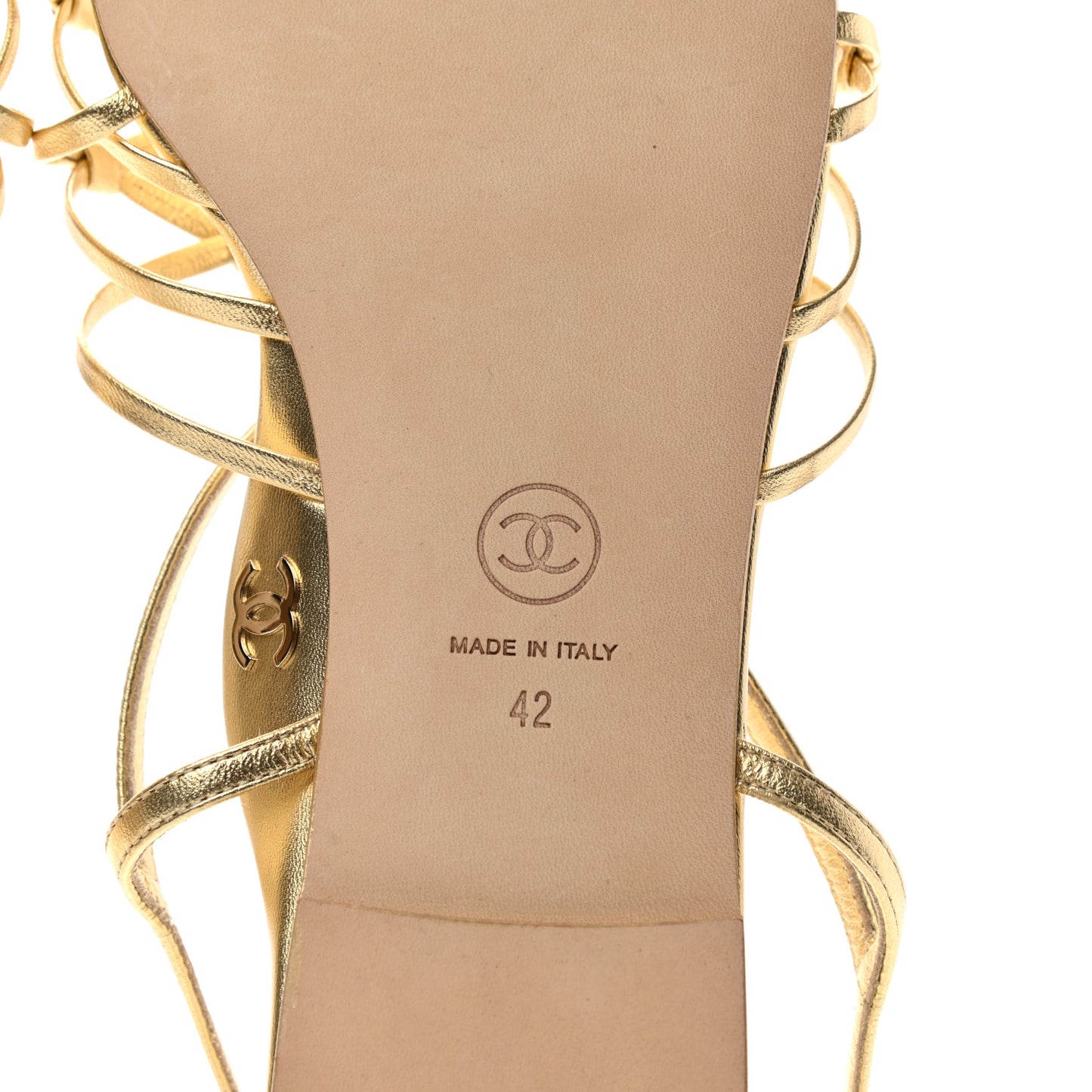 Laminated Lambskin CC Sandals 42 Gold