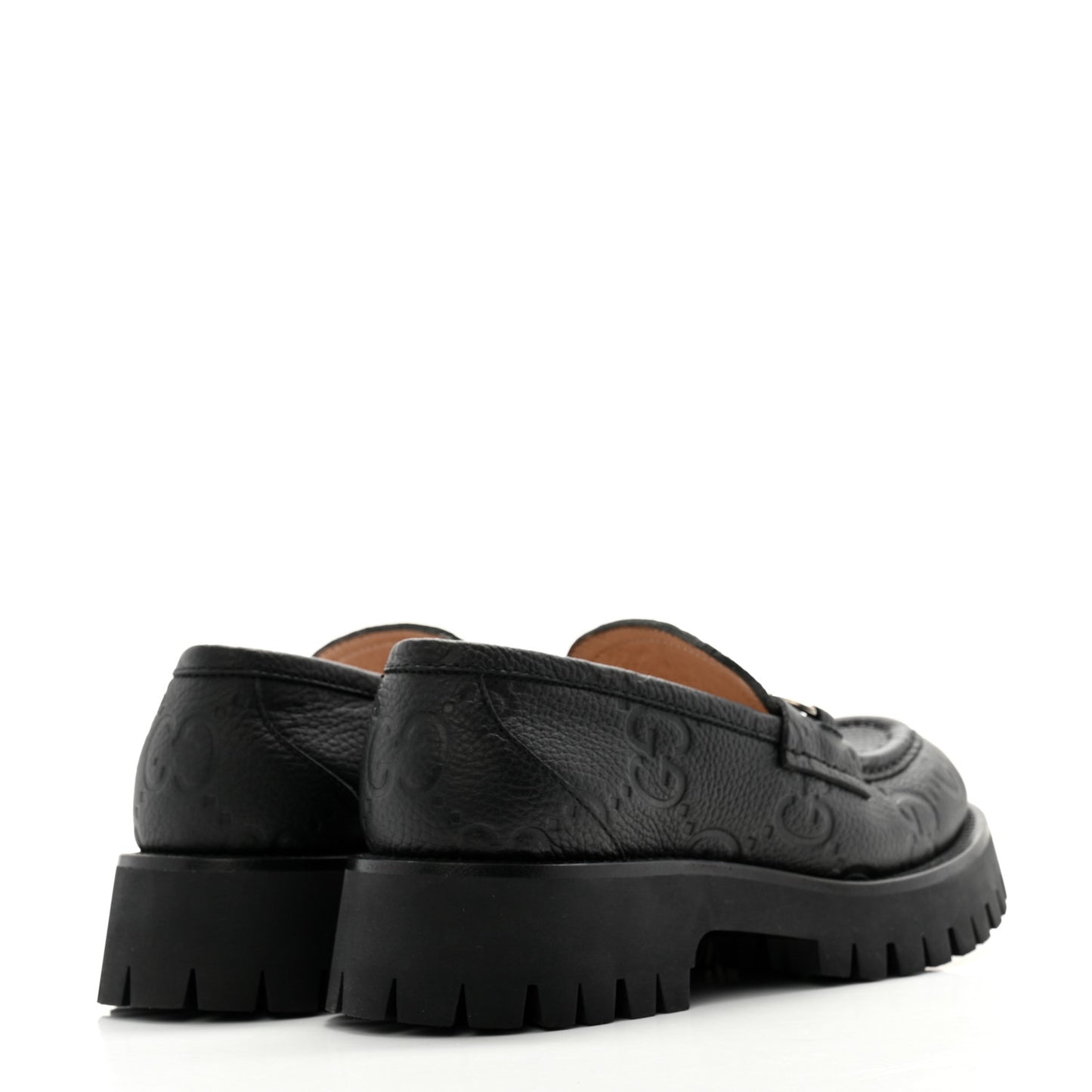 Piuma Calfskin Embossed Womens Platform Lug Sole Loafers 37.5 Black