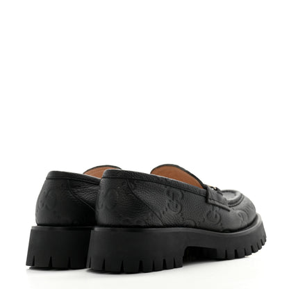 Gucci Piuma Calfskin Embossed Womens Platform Lug Sole Loafers 37.5 Black 4 of 9