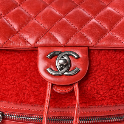 Chanel Glazed Calfskin Shearling Quilted Small Mountain Backpack Red 10 of 10