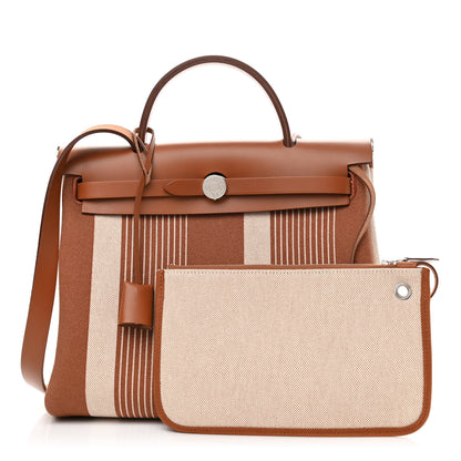 Hermes Vache Hunter Toile H Vibration Herbag Zip Retourne 31 PM Fauve Ecru Beige 1 of 10