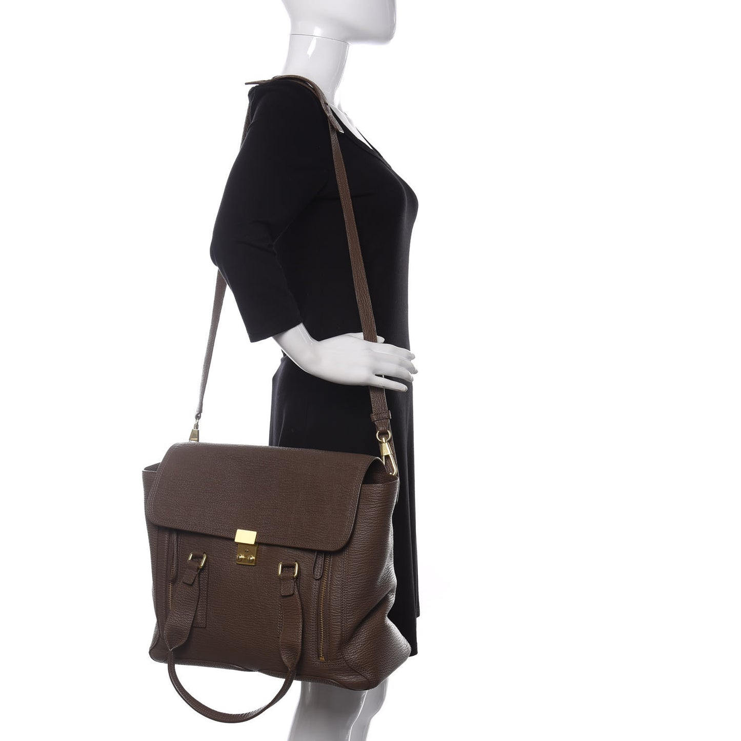 Textured Calfskin Large Pashli Satchel Taupe