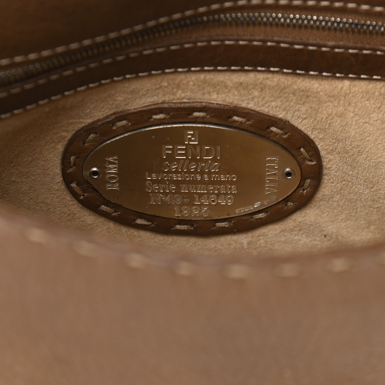 Fendi Calfskin Romano Selleria Baguette Brown 6 of 14