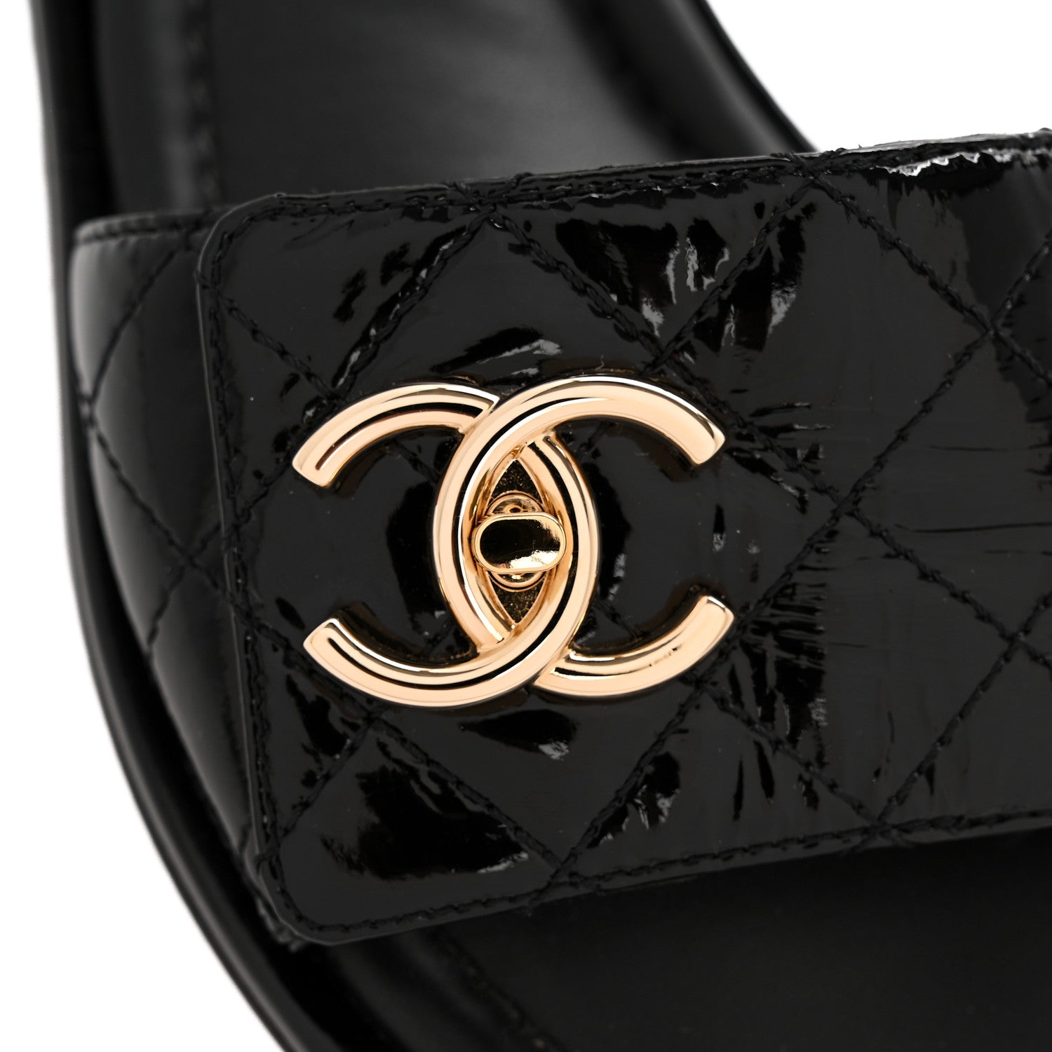 Chanel Patent Goatskin Quilted CC Mules Sandals 36 Black 10 of 11