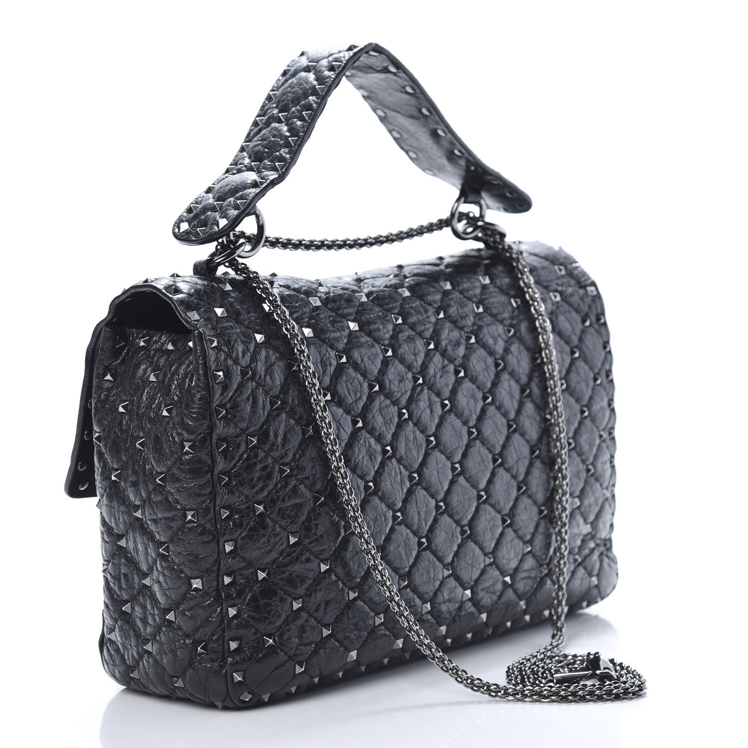 Valentino Garavani Craquele Nappa Large Rockstud Spike Shoulder Bag Black 3 of 9